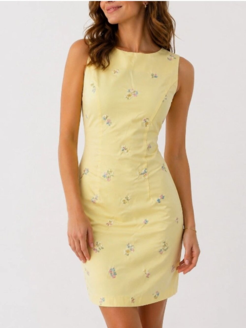 Jodi Kristopher pale yellow pastel embroidered dress 9/10
